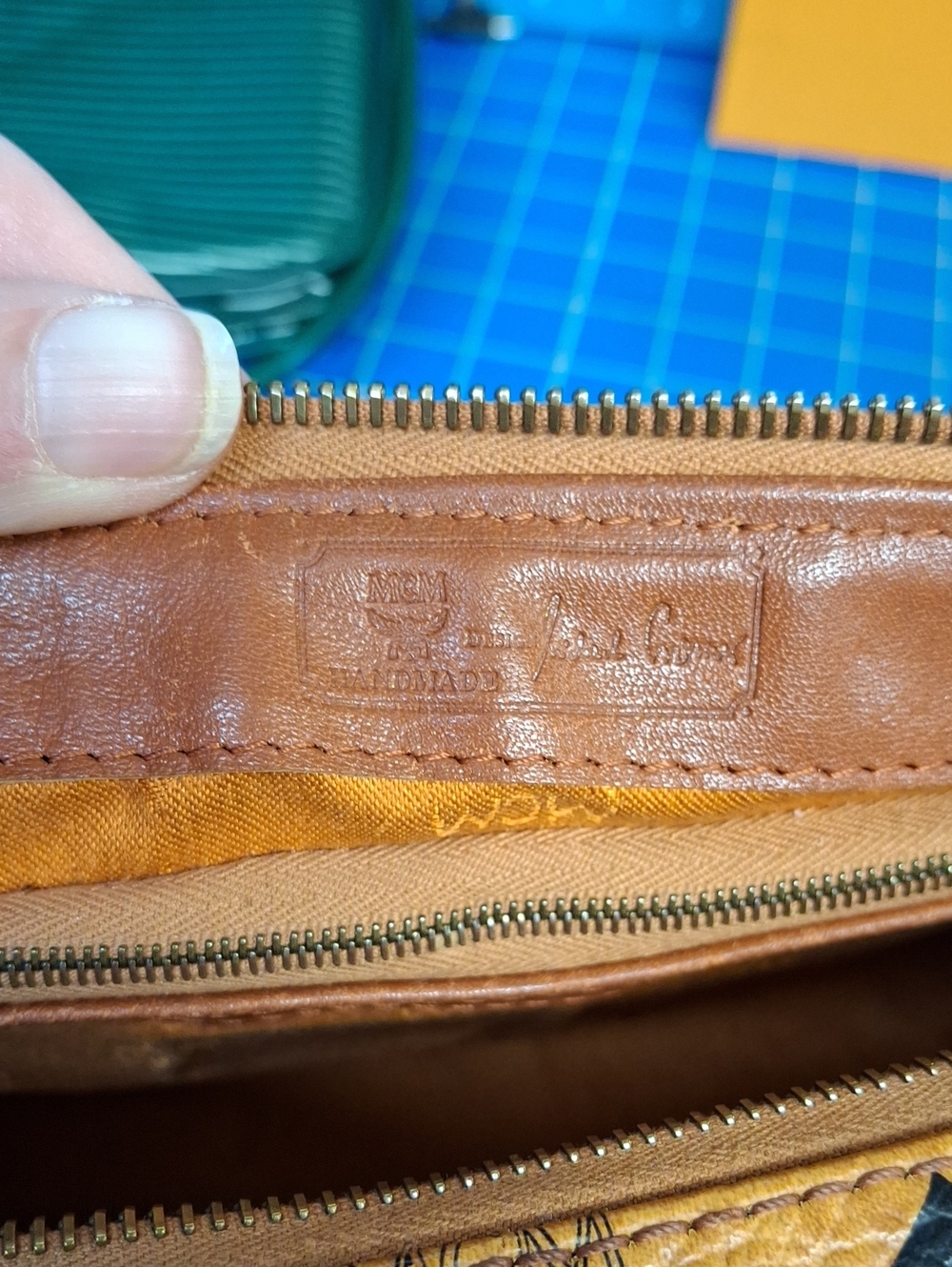 MCM Cognac Visetos Monogram Satchel Gold Hardware Removable Adj Strap Preloved - Picture 12 of 16